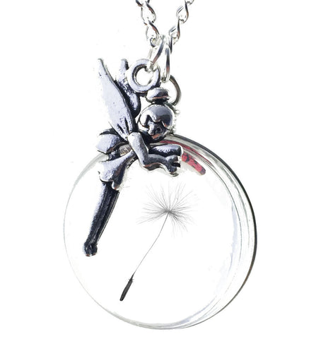Fairy Pendant Necklace with Real "Dandelion Seed" Jewelry