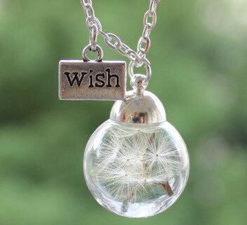 Glass Globe Pendant Necklace with Real "Dandelion Seed" Jewelry